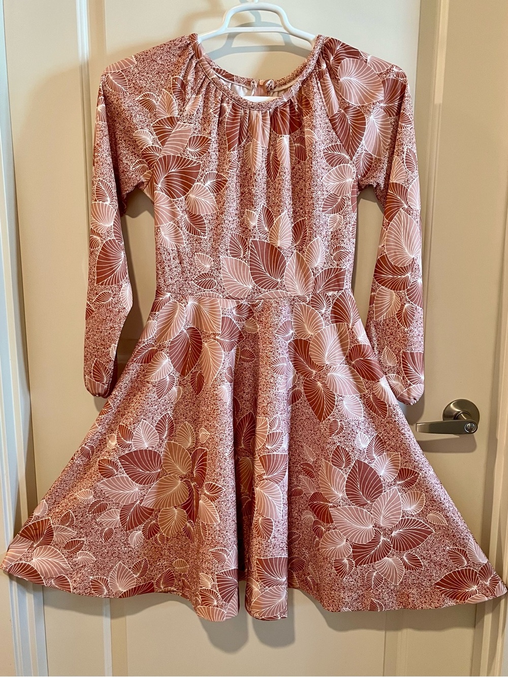 Vintage 70s Leaf Abstract Print Midi Dress - Fit and Flare Jersey Dress